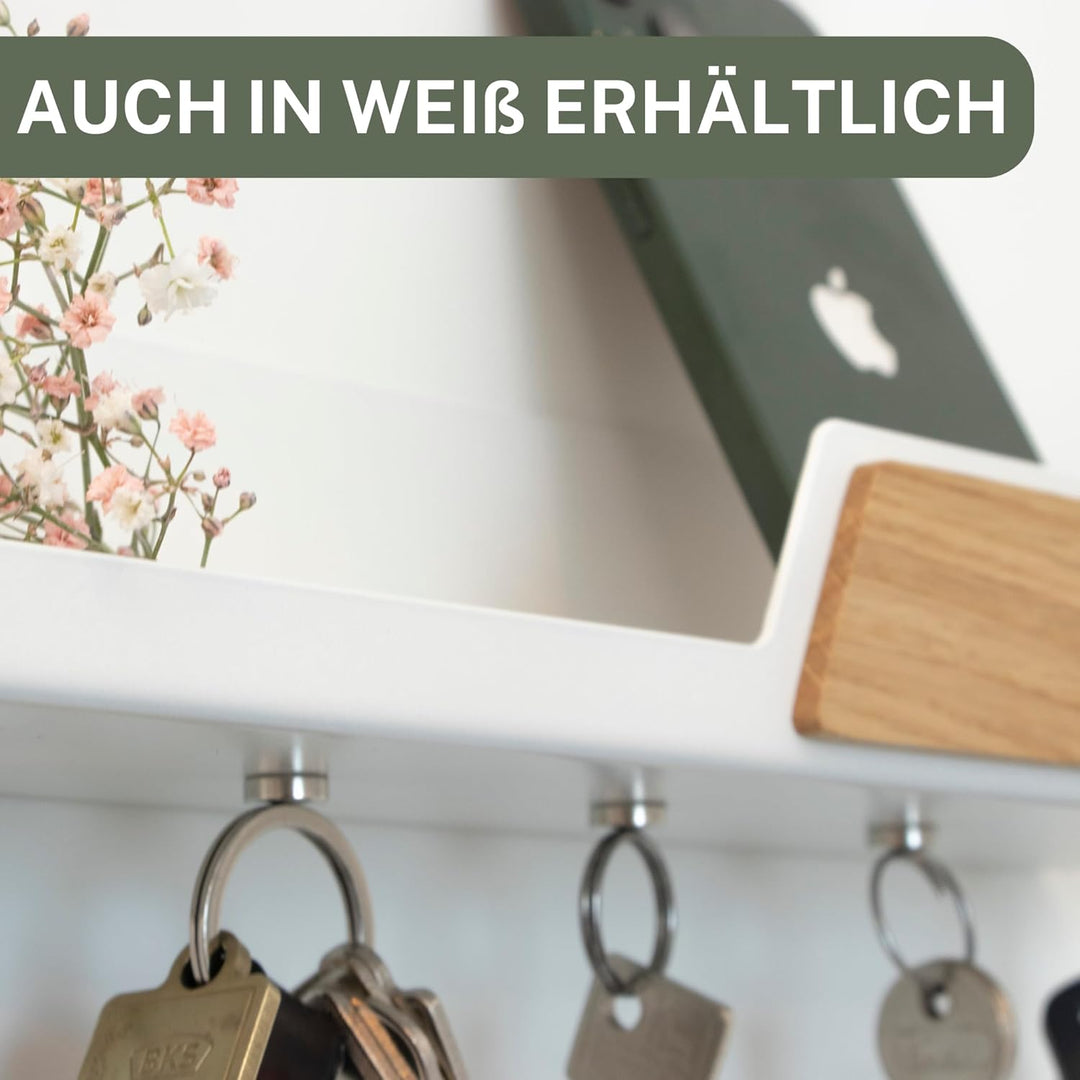 Astrein® | Schlüsselbrett Magnetisch | Schlüsselboard aus Holz | Eiche | Schlüsselhalter mit Ablage