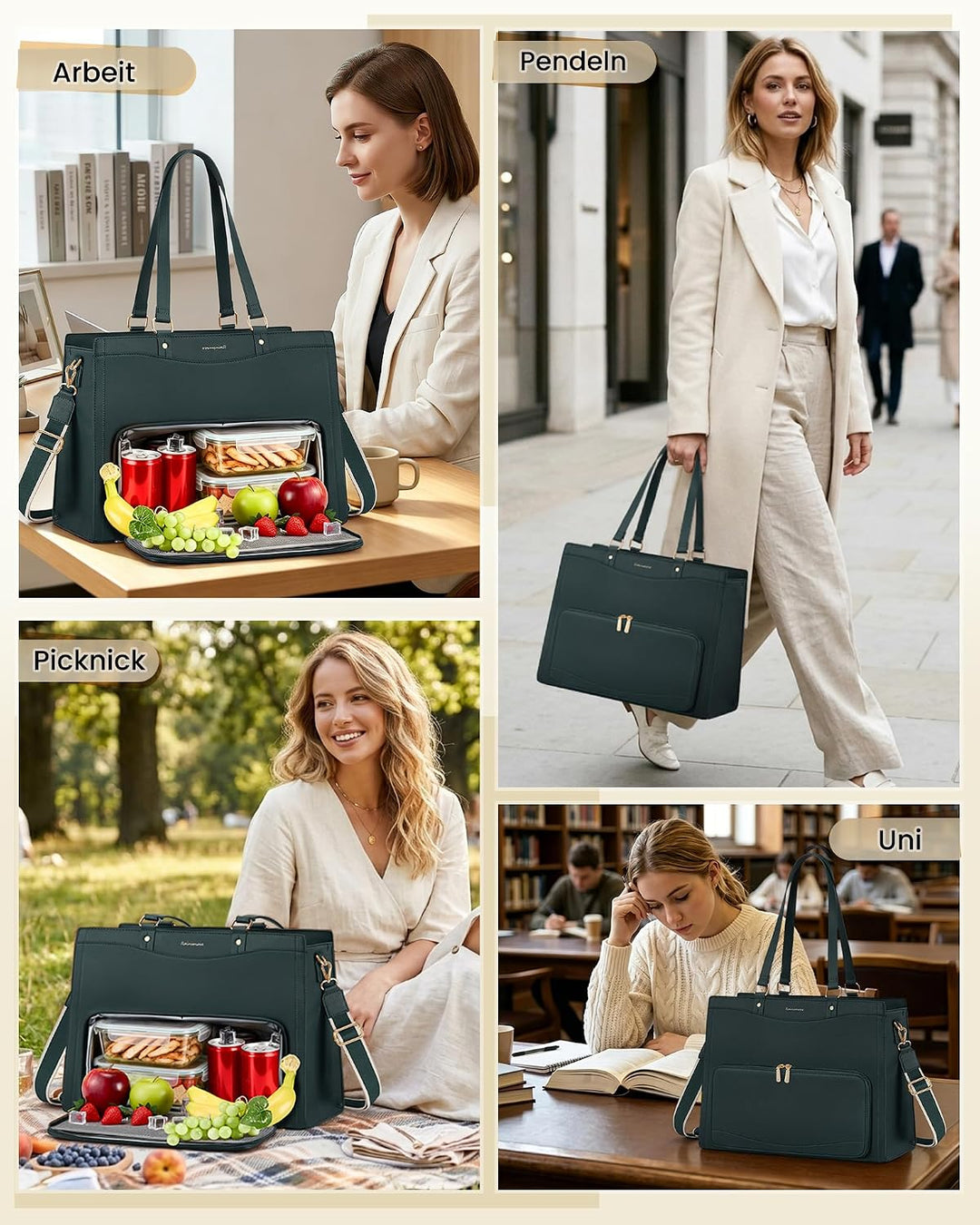 RAINSMORE Lehrertasche Damen mit Kühlfach 15,6 Zoll Laptoptasche Arbeitstasche Damen Gross PU Leder