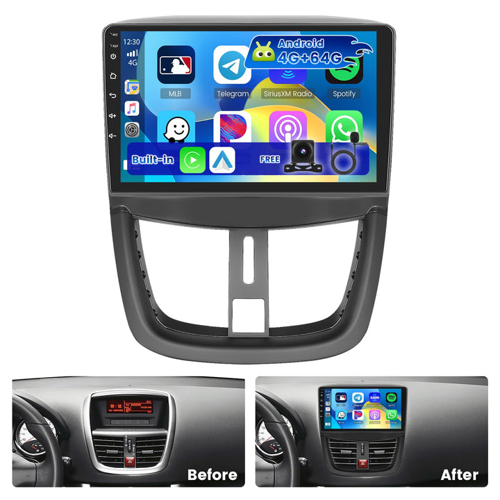 Hikity 4G+64G Android 15 Autoradio für Peugeot 207 2006-2010 9 Zoll | Wireless CarPlay, Android Auto
