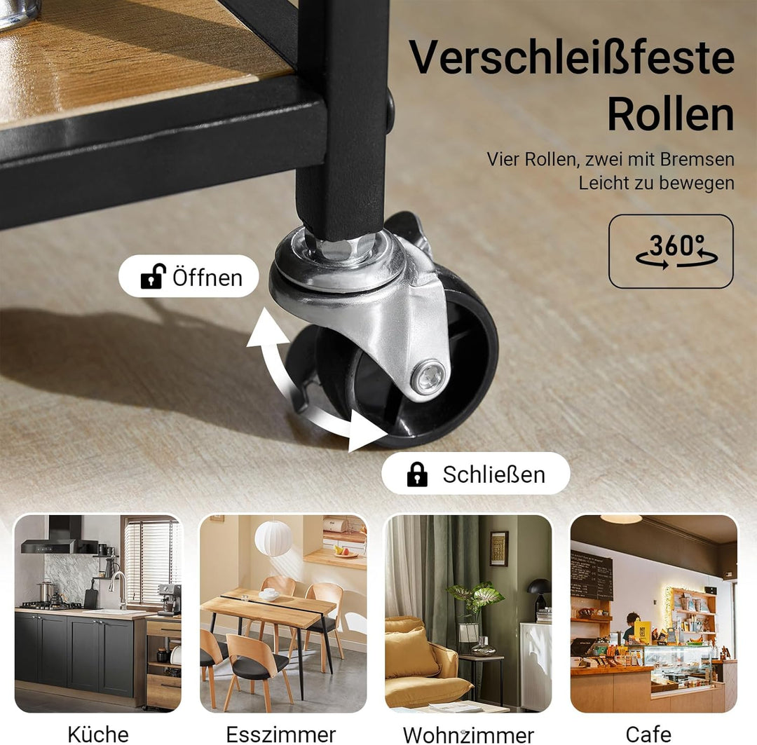 SoBuy FKW111-PF Küchenwagen mit 2 Schubladen und 3 Ablagen Servierwagen Beistellwagen Rollwagen Teew