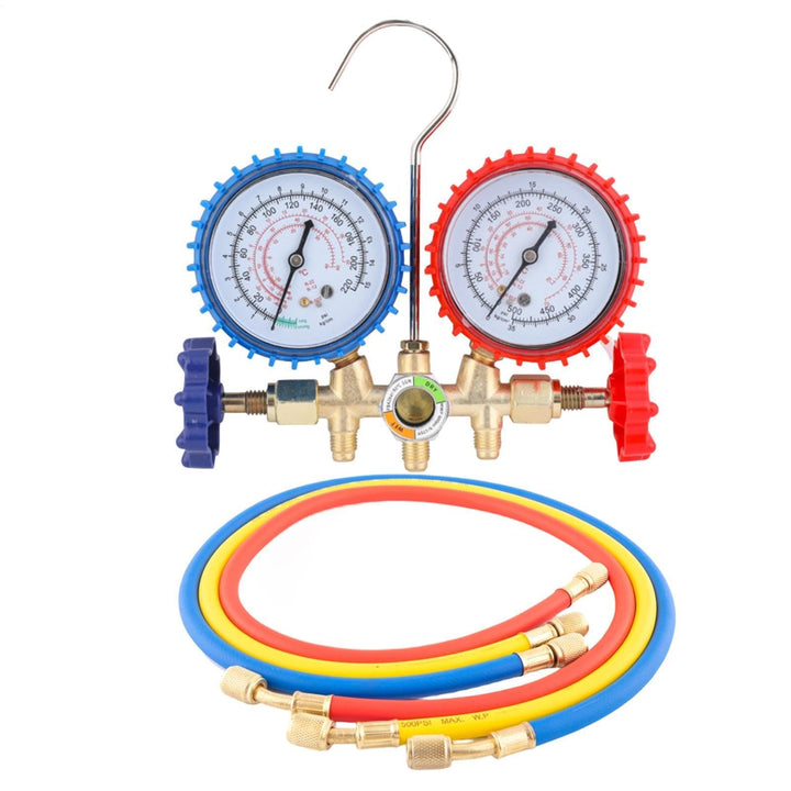 Precision Gauge Recharge Kit, Convenient AC Refrigerant Set, 12in Hose Kit with Control Valve, Brass