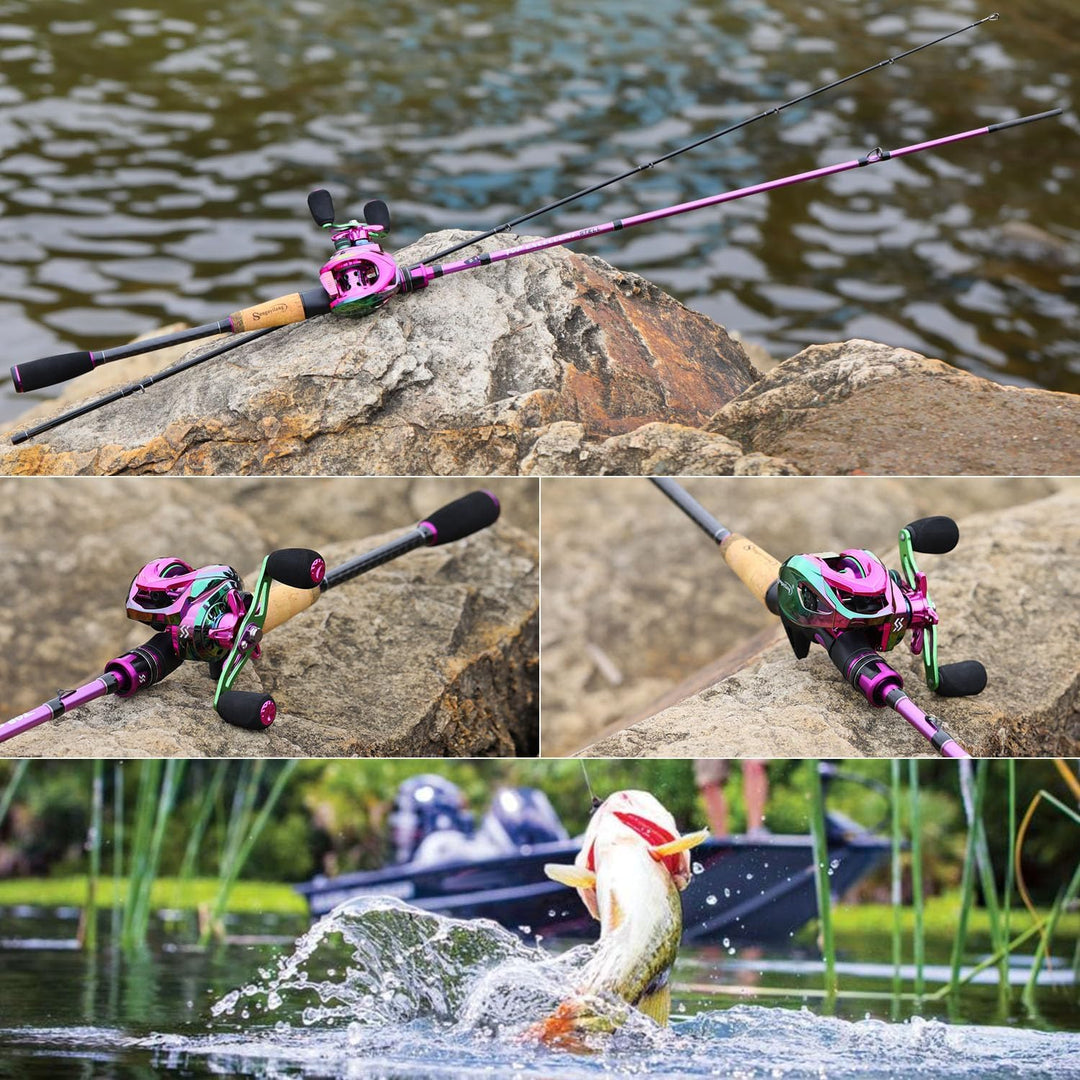Sougayilang Casting Angelrute und Rollen-Kombi, 1.8m/2.1m MH Angelrute mit Baitcasting Rollen-Kombin