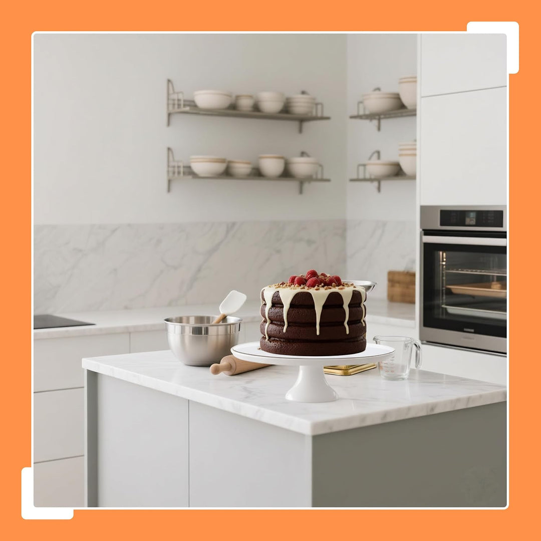 Relaxdays Tortenplatte mit Fuss, Keramik, HxD: 10 x 32 cm, Servierplatte Torten &amp; Kuchen, runder Tor