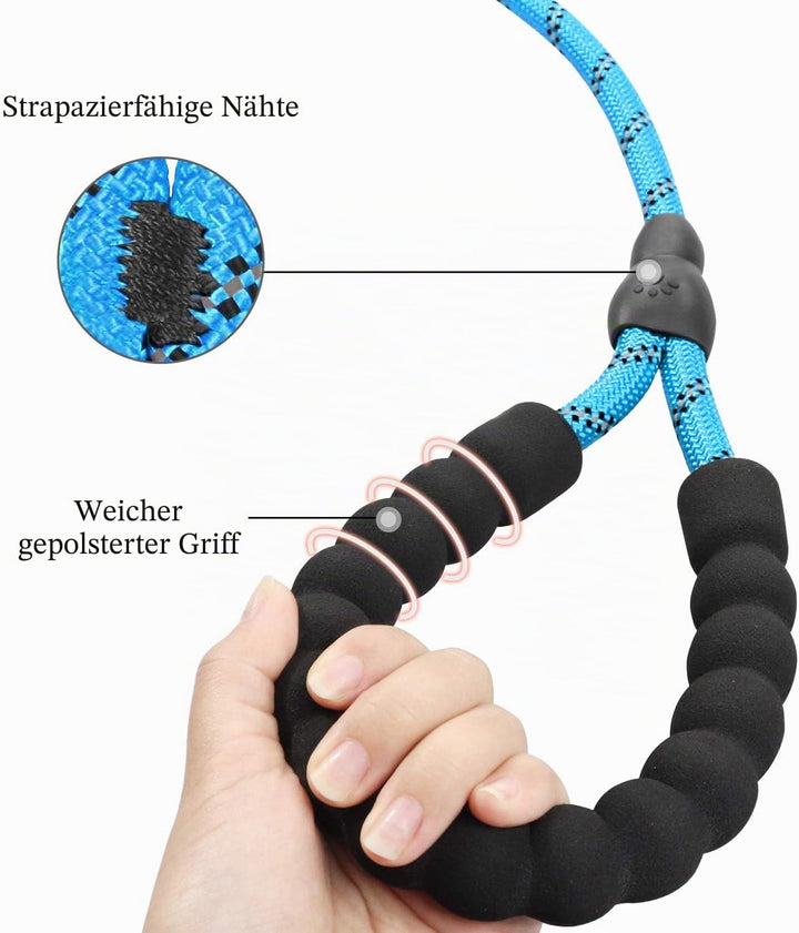 TagME Retrieverleine mit Zugstopp,Reflektierende Seilleine 185 cm Moxonleine,Weicher gepolsterter Gr