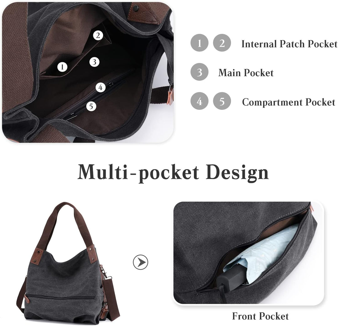 PORRASSO Damen Handtasche Casual Schultertasche Segeltuch Umhängetasche Frauen Hobotasche Crossbody