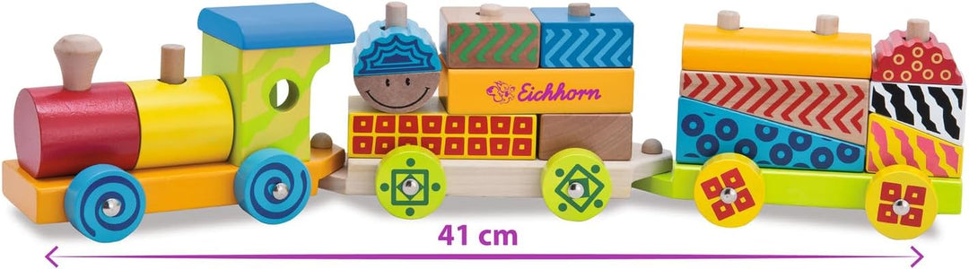 Eichhorn kleiner Zug – 18 bunte Holzbausteine aus Birkenholz für Kinder ab 1 Jahr – klassisches Kons