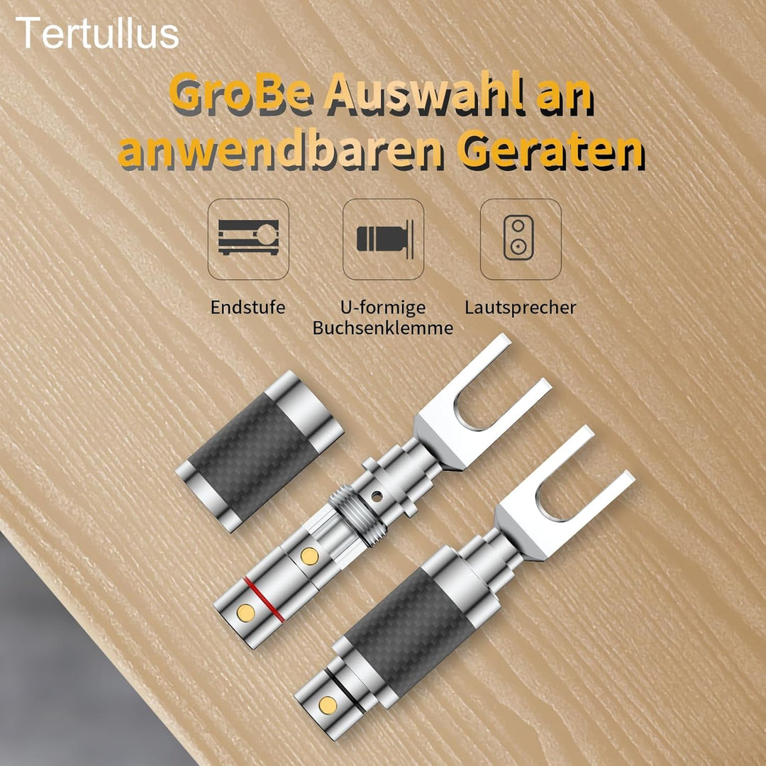 Tertullus 4 Stücke High End Kabelschuhe Gabelstecker Klemmen Verbinder Carbon Gabelweite 8,0 mm Voll
