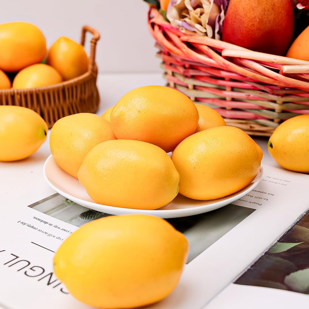 Gresorth 8 Stück Künstliche Lebensechte Gelb Zitrone Deko Gefälschte Früchte Obst Party Festival Dek