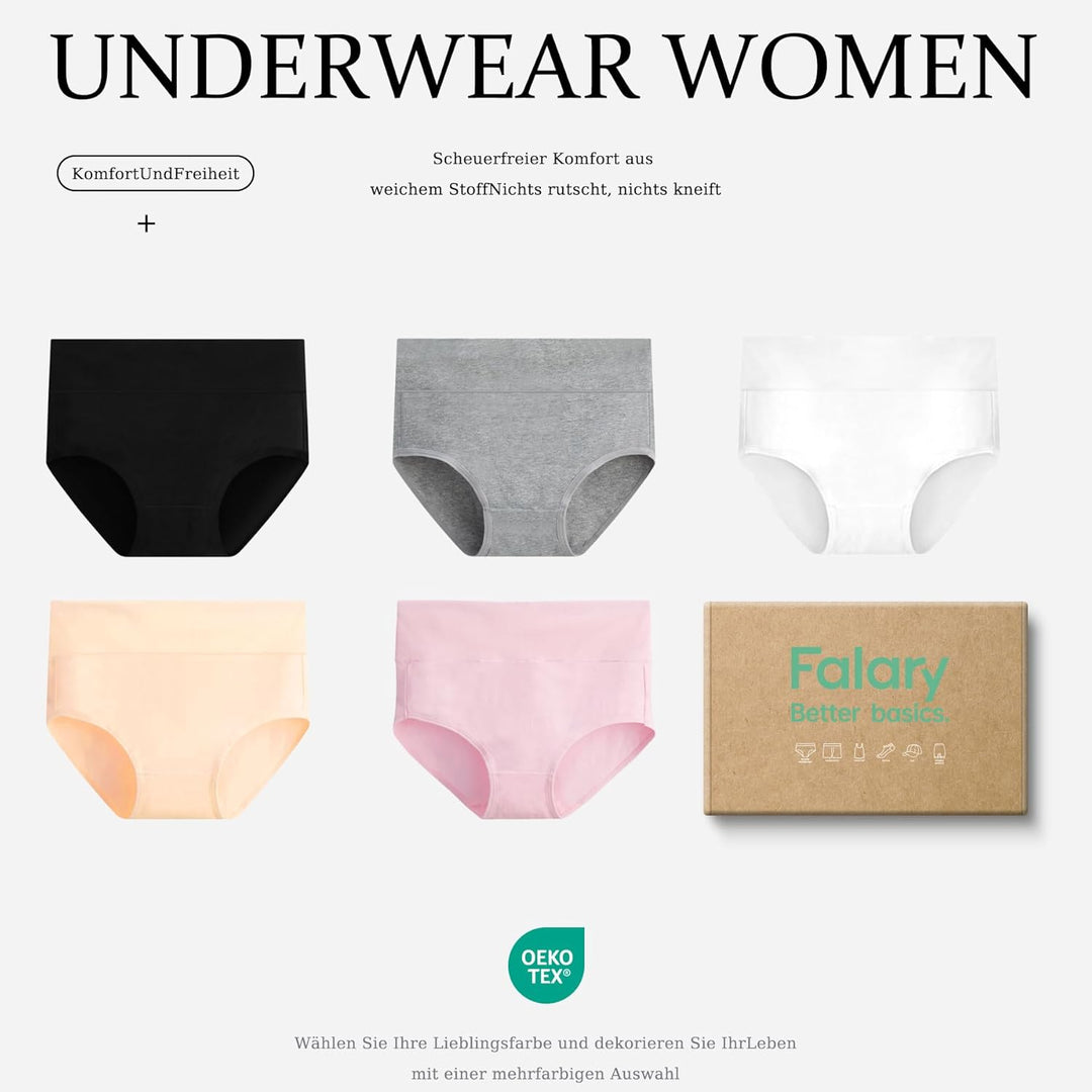 Unterhosen Damen Baumwolle Hohe Taille 5er Pack Stretch Atmungsaktiv Panties Weich Frauen Unterwäsch