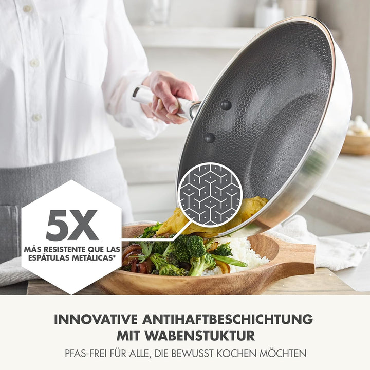 GreenPan Hybrid-Wok aus Edelstahl mit Antihaftbeschichtung, 28 cm, APEX Tri-Ply Thermobond PFAS-frei