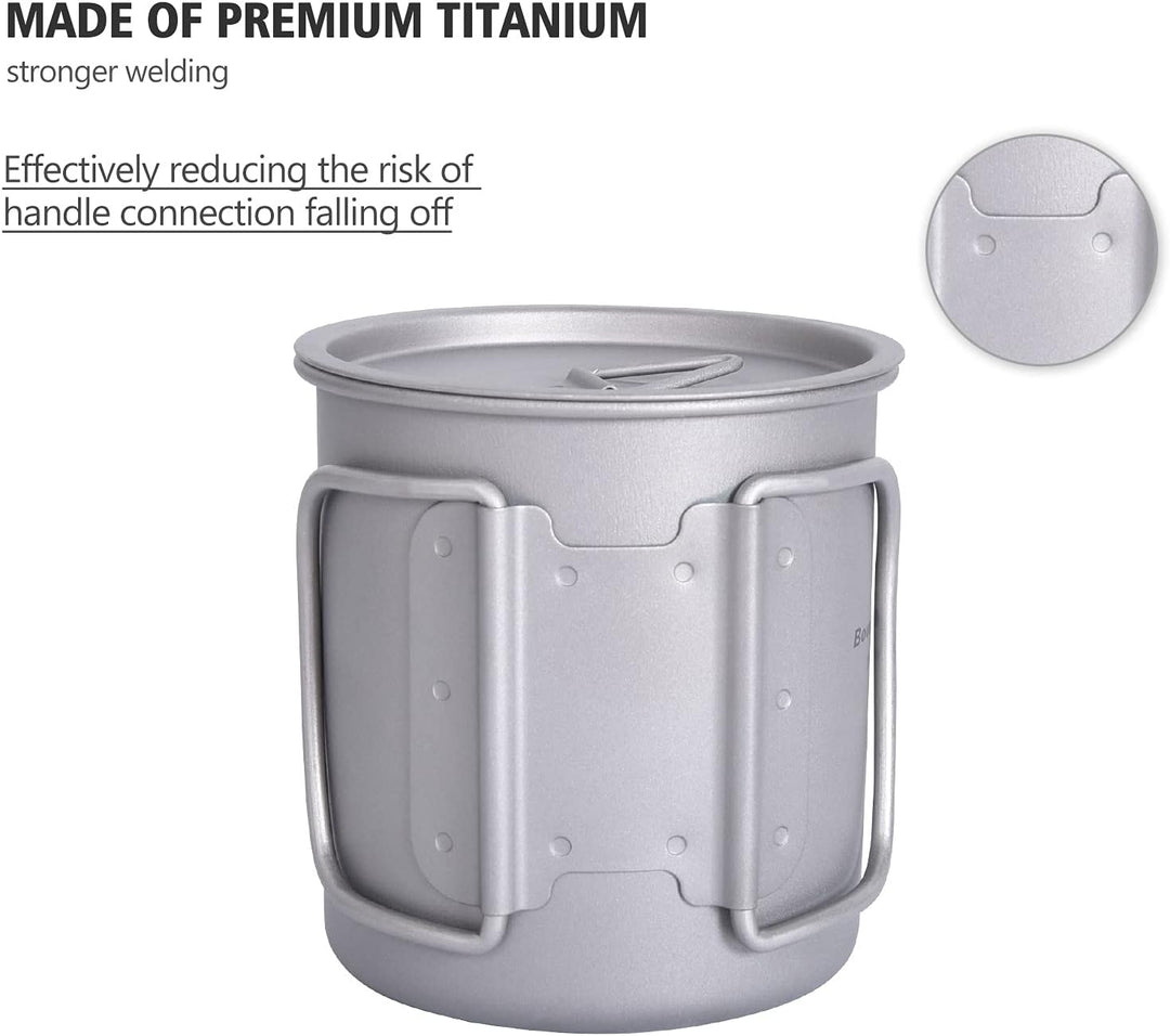 iBasingo 300ml Titan Becher Camping Tasse Outdoor Tee Kaffee Reisebecher mit Deckel & Klappgriff Lei