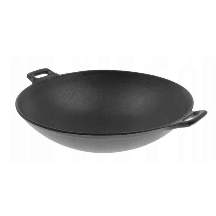 Wok aus Gusseisen | ⌀31cm Gross | Wokpfanne für alle Herdarten, Grillfpanne für gesundes Kochen und