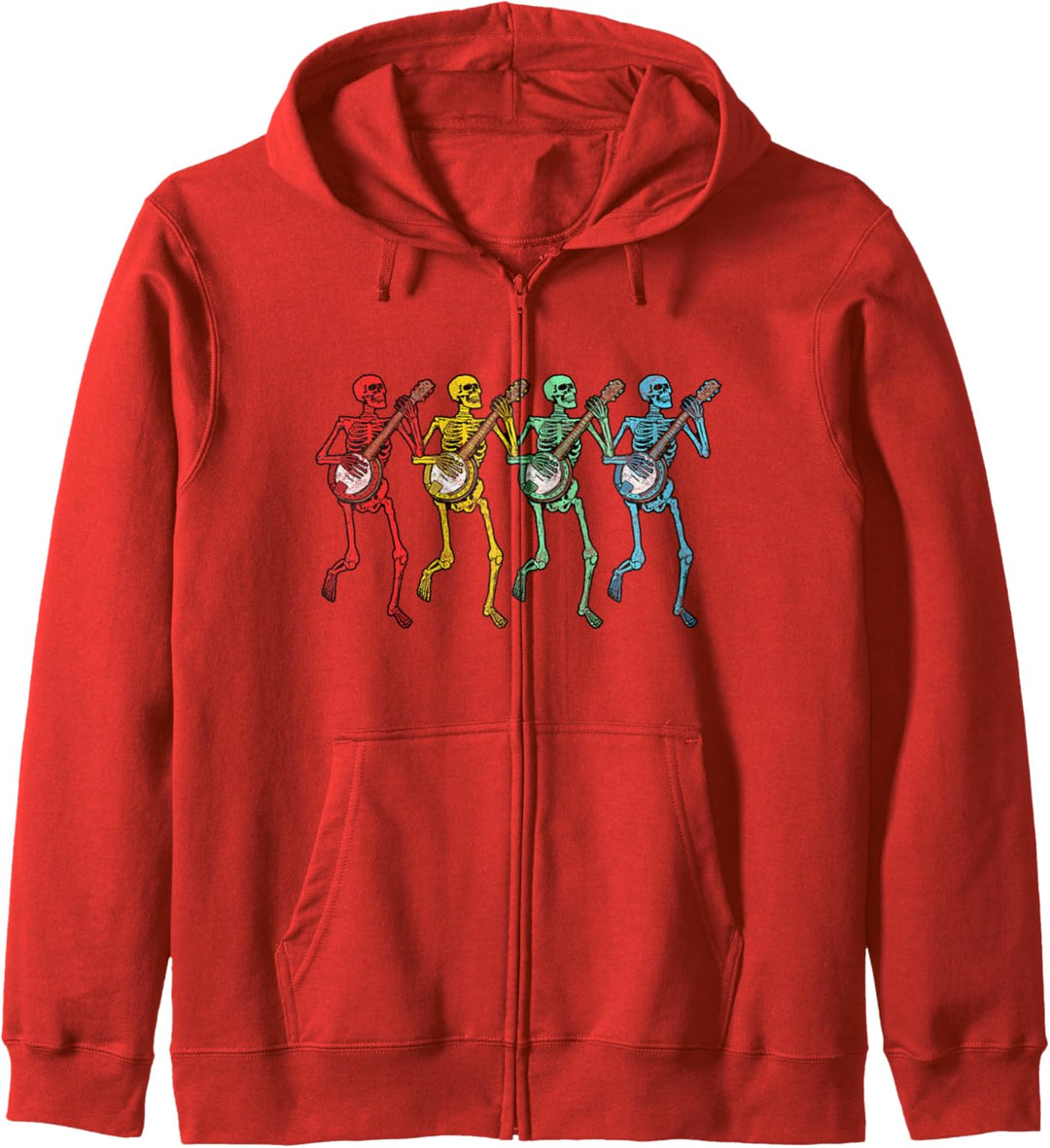 Retro Tanzende Regenbogenskelette & Banjos Vintage Grafik Kapuzenjacke