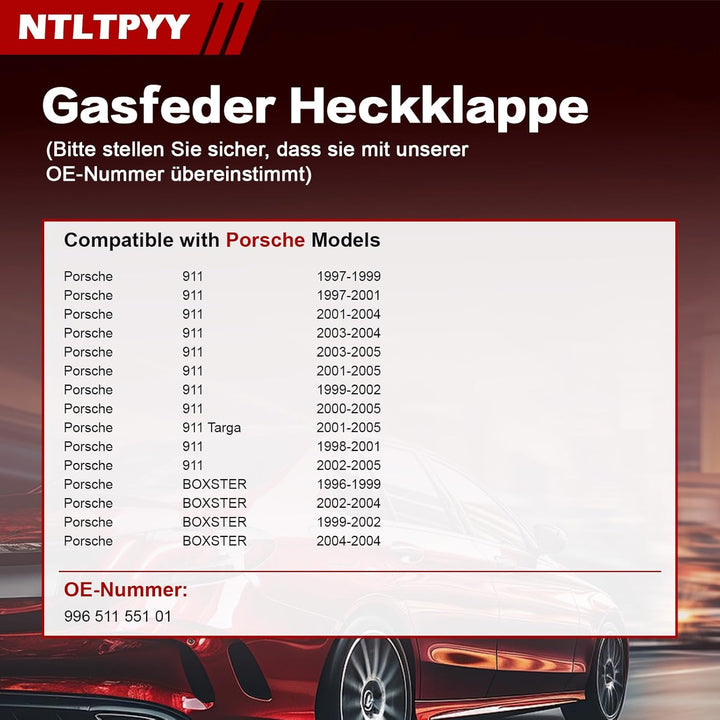 2pcs Gasdruckfeder kompatibel mit Porsche 911 1997-2005 Boxster 1996-2004, Exakte 560N Heckklappendä
