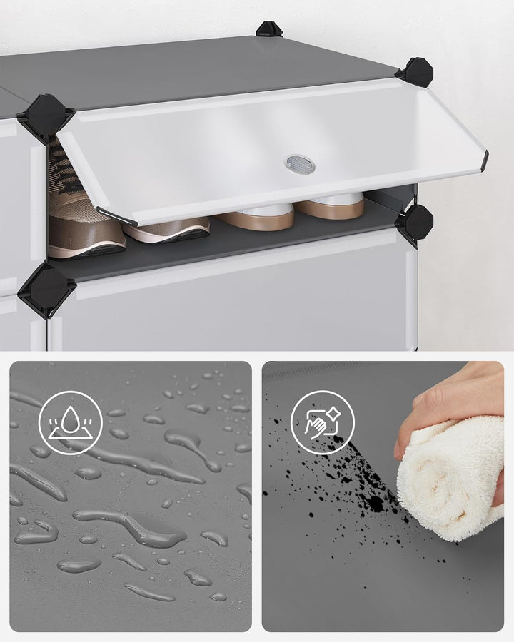 SONGMICS Schuhregal mit 10 Ebenen, Steckregal, Regalsystem, Schuh-Organizer, DIY-Regal, mit Tür, aus