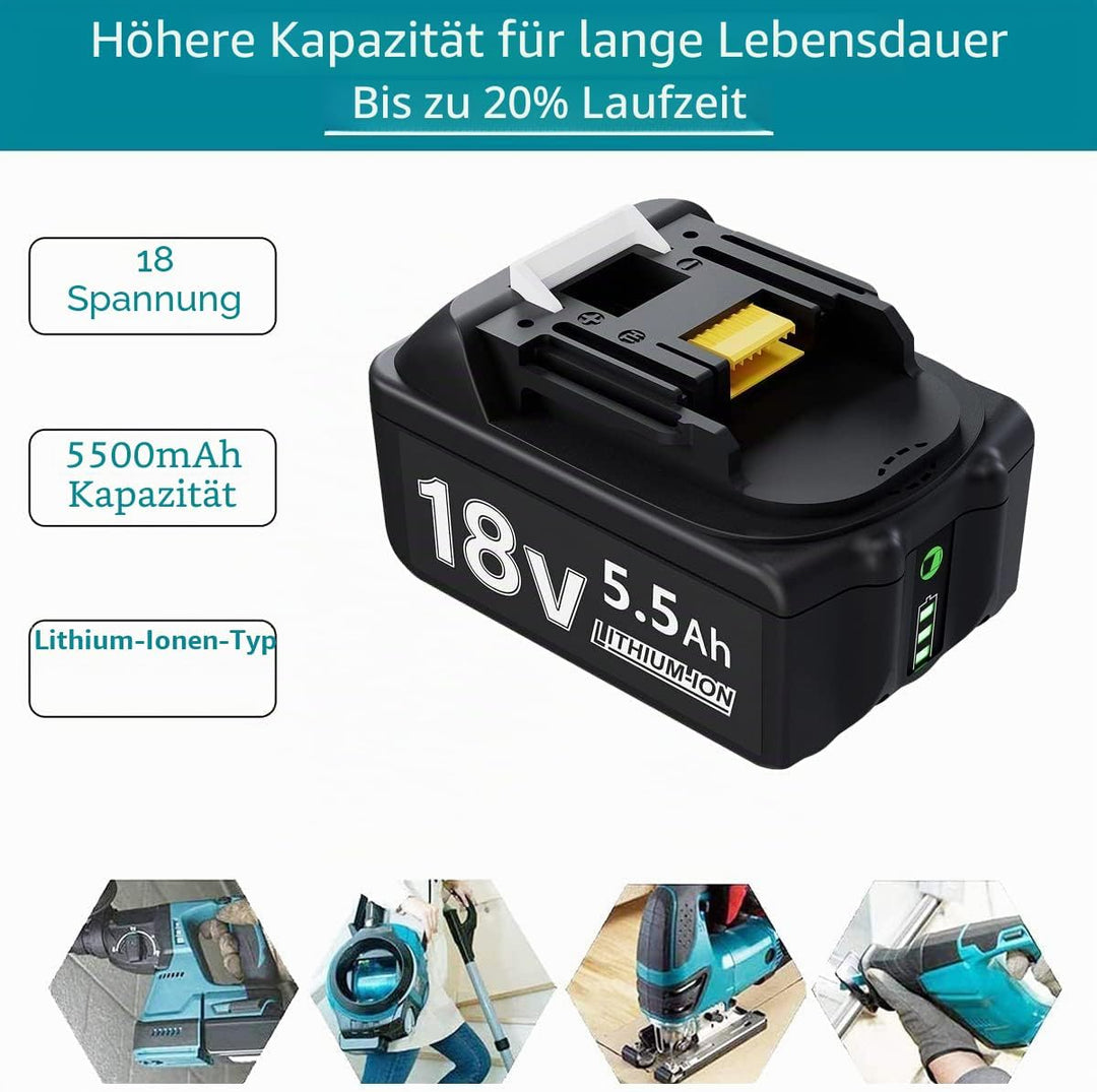 Ladegerät mit 18v 5500mAh Akku für makita BL1830B BL1840 BL1850 BL1850B BL1860 BL1860B BL1815 LXT-40
