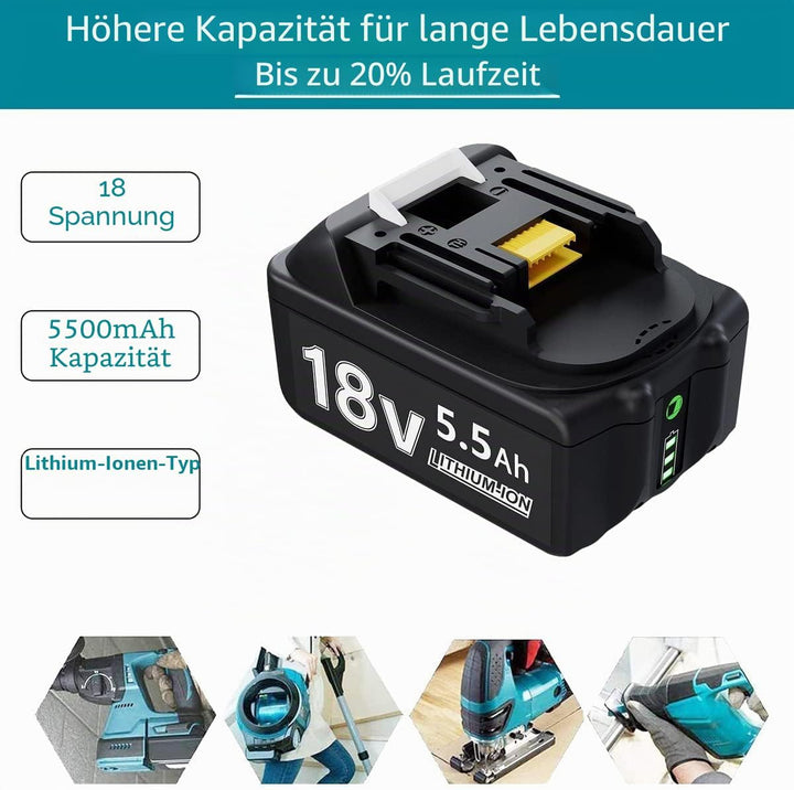 Ladegerät mit 18v 5500mAh Akku für makita BL1830B BL1840 BL1850 BL1850B BL1860 BL1860B BL1815 LXT-40