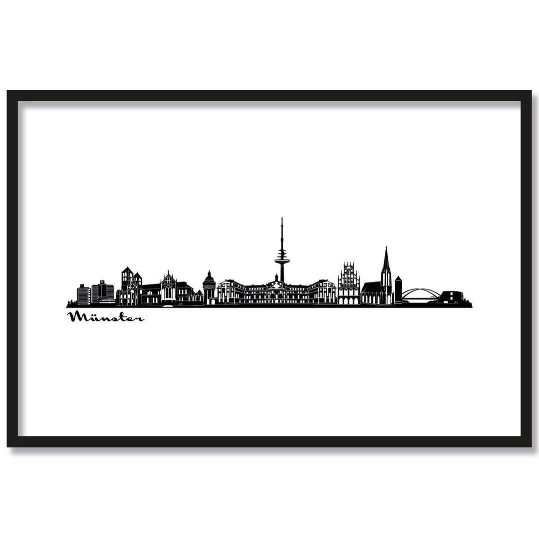 JUNIWORDS Poster mit/ohne Holzrahmen, Wähle ein Motiv, Skyline Münster, Wähle eine Grösse, 21 x 30 c
