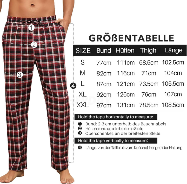 Litherday Schlafanzughose Herren Lang Kariert Pyjamahose 100% Baumwolle Nachtwäsche hose mit Taschen