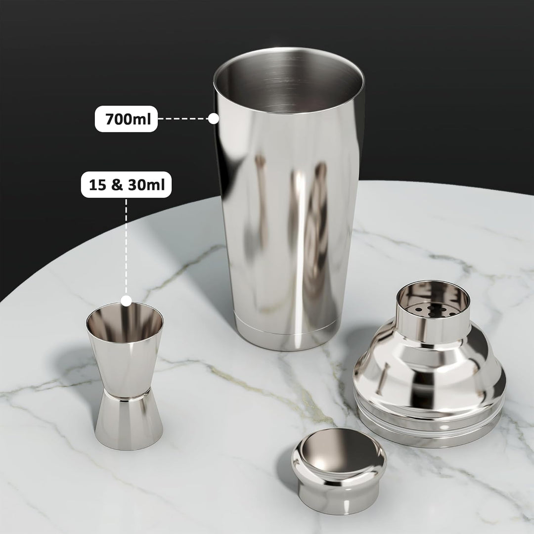 25 Stück Cocktail Shaker Set, 700ml Edelstahl Barkeeper Set mit Boston Shaker und Bar Zubehör, Mixol