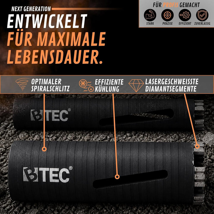 BTEC Premium Diamant Bohrkrone Beton Nutzlänge 180 mm, SDS-plus lang (200mm) Aufnahme und Zentrierbo