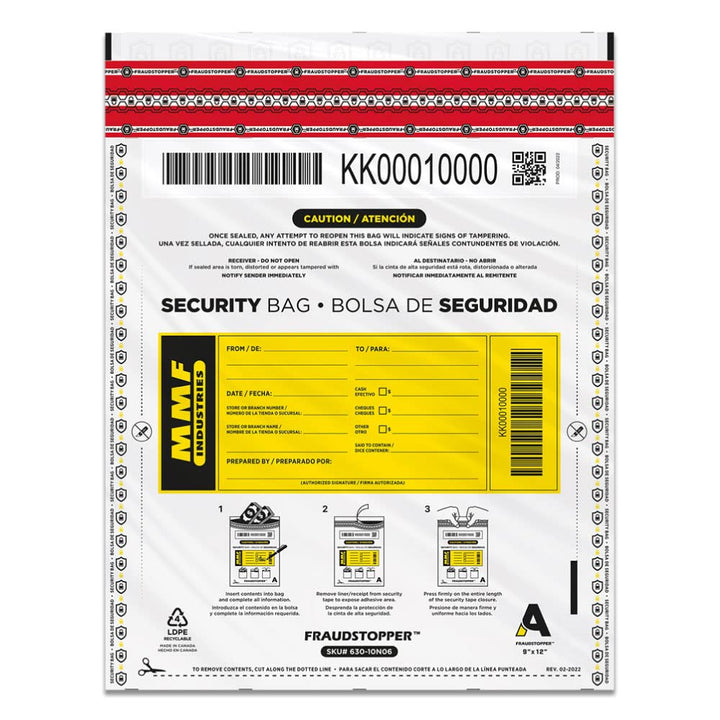Tamper-Evident Deposit/Cash Bags, Plastic, 9 x 12, White, 100 Bags/Box