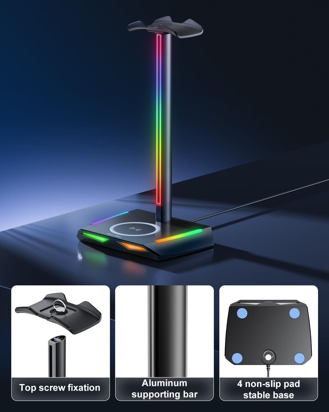 New Bee RGB Kopfhörer Ständer mit Wireless Ladegerät,Gaming-Headset-ständer Headset Halterung Wirele