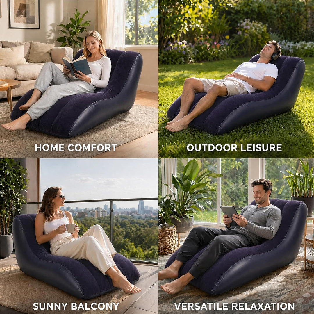 Aufblasbares Sofa mit Flockoberfläch, 155 x 86cm Wasserdichtes Luftsofa Aufblasbares mit Luftpumpe,