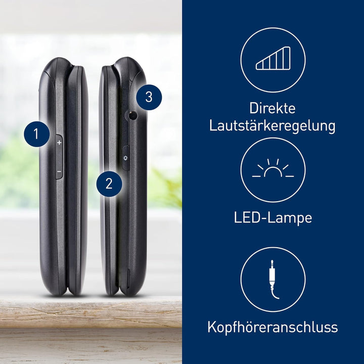 Panasonic KX-TU550EXB 4G Essentials Clamshell Handy für Senioren, 1,2 MP Kamera, Seniorentelefon mit