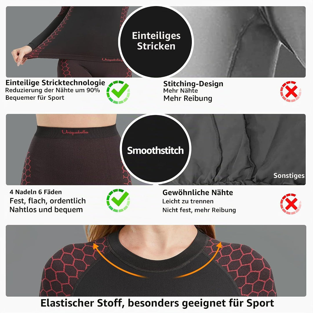 UNIQUEBELLA Thermo Unterwäsche Damen, Skiunterwäsche Atmungsaktiv Funktionsunterwäsche, Antibakterie