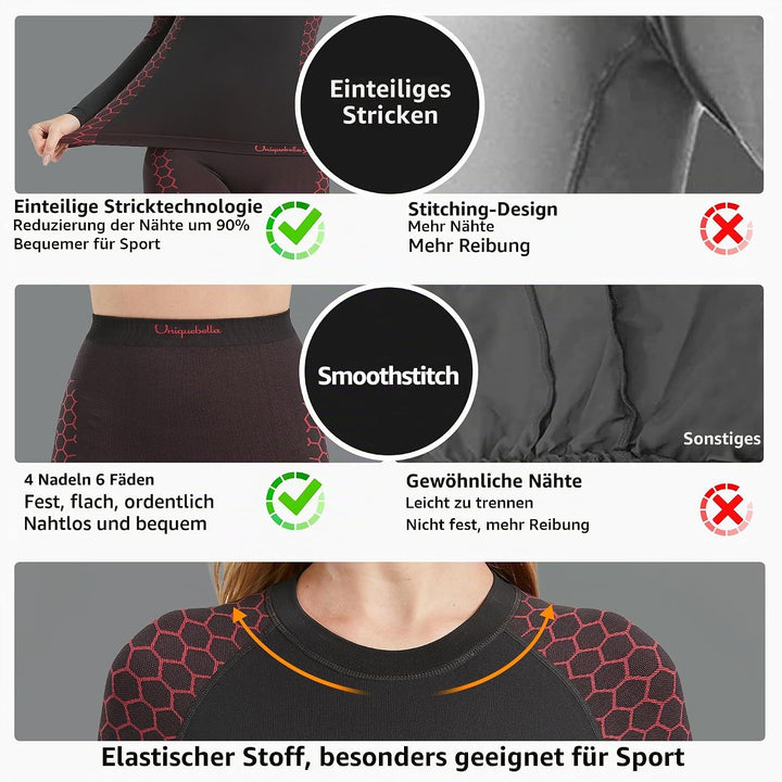 UNIQUEBELLA Thermo Unterwäsche Damen, Skiunterwäsche Atmungsaktiv Funktionsunterwäsche, Antibakterie