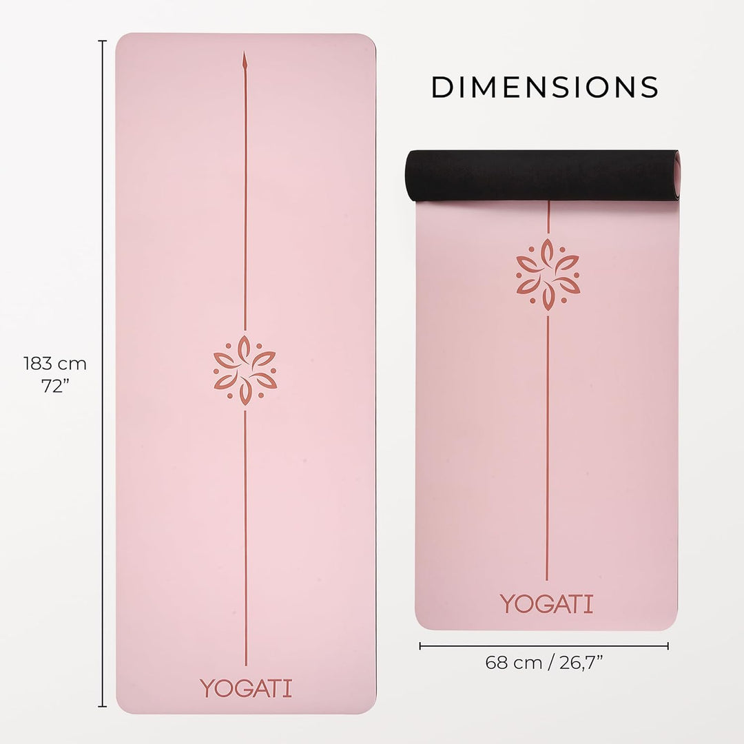 YOGATI® Yogamatte rutschfest Naturkautschuk mit Tasche - Yoga Matte gross mit Markierung, Sportmatte
