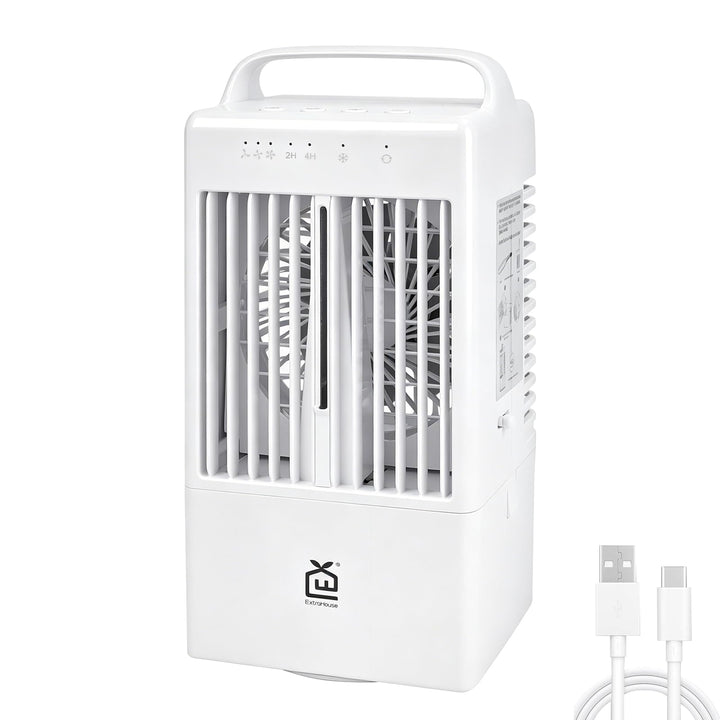 EXTRASTAR Tischventilator mit Sprühfunktion, 2/4h-Timer &amp; 900ml Wassertank Weiss mit Oberem Tragebüg