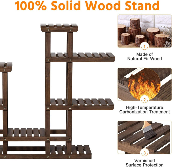 Yaheetech Pflanzenregal Holz, Blumenregal Outdoor, Blumentreppe 6 Ebenen, Pflanzentreppe mehrstöckig