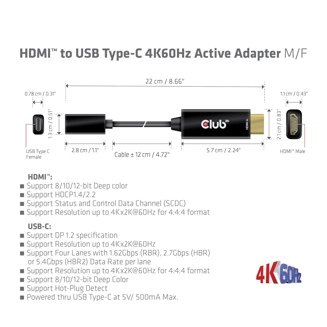 CLUB3D HDMI auf USB Typ-C 4K60Hz aktiver Adapter St./B.