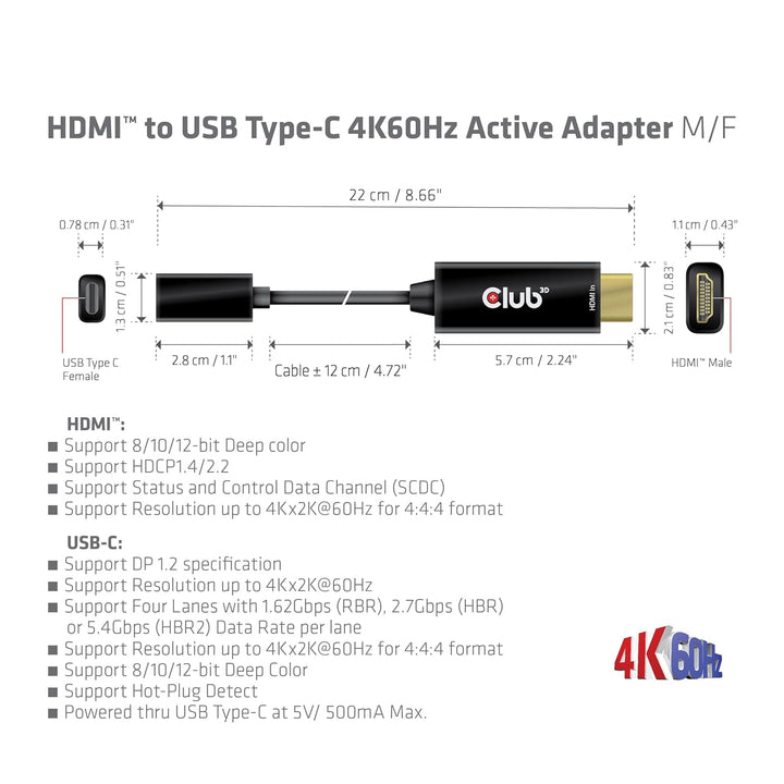 CLUB3D HDMI auf USB Typ-C 4K60Hz aktiver Adapter St./B.