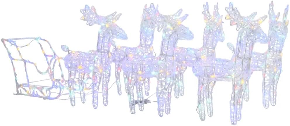 vidaXL Weihnachtsdekoration Rentiere mit Schlitten Beleuchtet Dekofigur Weihnachtsdeko Figur Weihnac