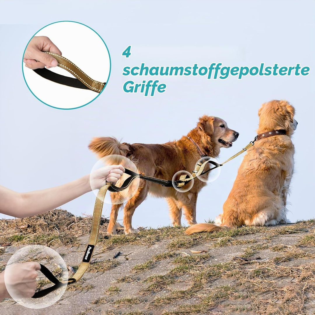PetBonus Hundeleine Doppelleine für 2 Hunde, Keine Verwicklung Leine für 2 Hunde Gross, Verstellbar