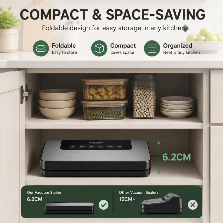 5-in-1 Vakuumiergerät für Lebensmittel mit starker Saugkraft (65 kPa), 30 mm langem Verschluss für d