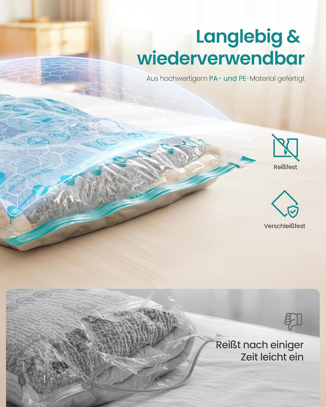 SONGMICS Vakuumbeutel für Kleidung, Vakuumierbeutel, elektrische Pumpe wiederaufladbar, Aufbewahrung