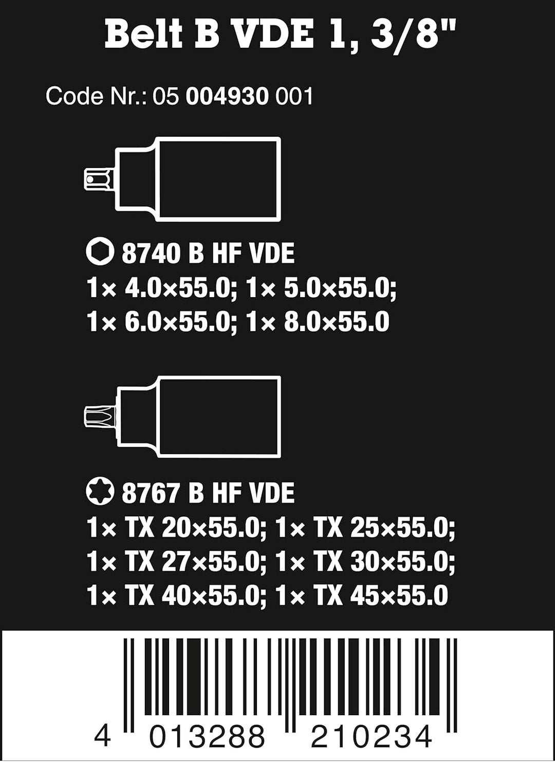 Wera 05004930001 Belt B VDE 1, VDE-isolierter Bitnuss-Satz, TORX®/Sechskant, mit Haltefunktion, 3/8"