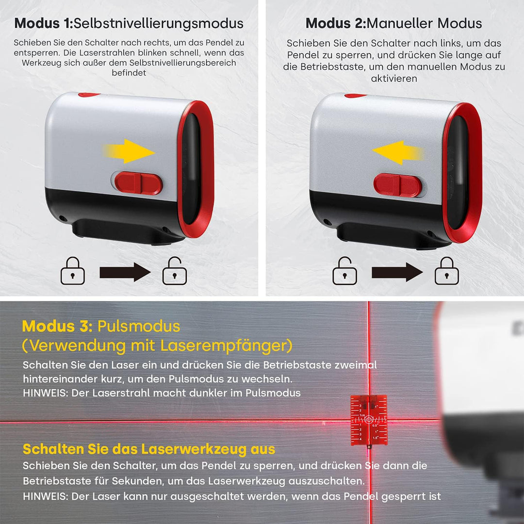 ENVENTOR Kreuzlinienlaser Roter, Selbstnivellierend Linienlaser 35M ± 0,3 mm/m, Dual-Lasermodul, IP5