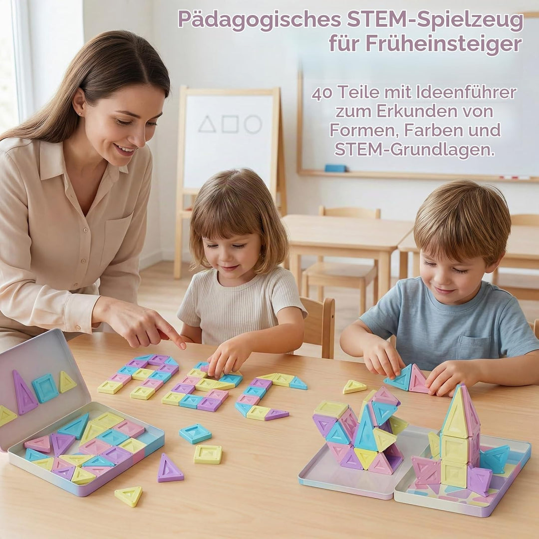 Magnetische Bausteine Reisespielzeug ab 3 Jahre 40pcs Montessori Magnetbausteine Lernspielzeug mit t