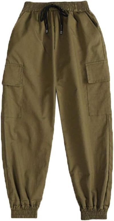 Kinder Cargo Hose Elastische Taille Jogger Hose für Jungen Mädchen Street Hip Hop Armee-grün 122-128