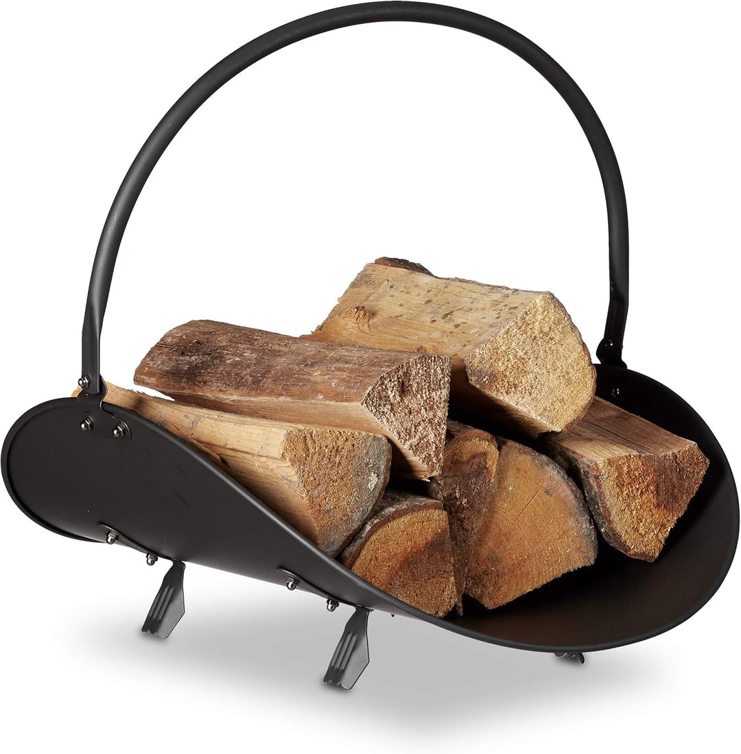 3 tlg Kamin-Set, Kaminholztasche, Kaminholzkorb, Kohlenschaufel, Filz, Stahl, Henkel, faltbar, robus