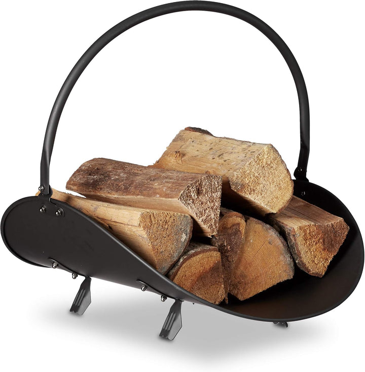 3 tlg Kamin-Set, Kaminholztasche, Kaminholzkorb, Kohlenschaufel, Filz, Stahl, Henkel, faltbar, robus