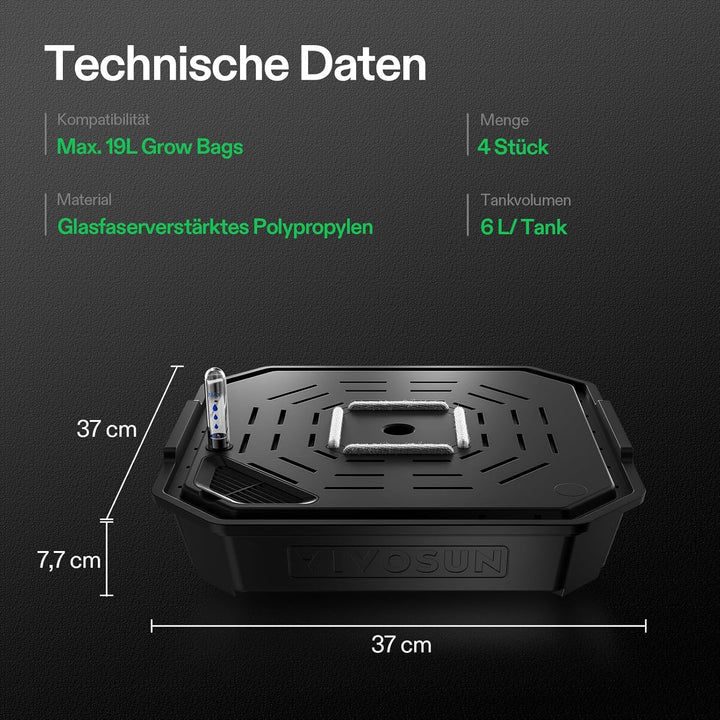 VIVOSUN FlexFeed 4er-Pack selbstbewässernder Stofftopf mit Wasserzähler & Wartungsfenster, Auto-Bewä