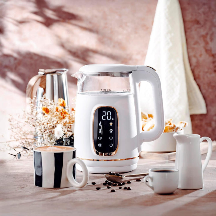 Adler Wasserkocher mit Temperatureinstellung 2200W – Wasser Kocher 1,7L mit LED-Display und Touchpan
