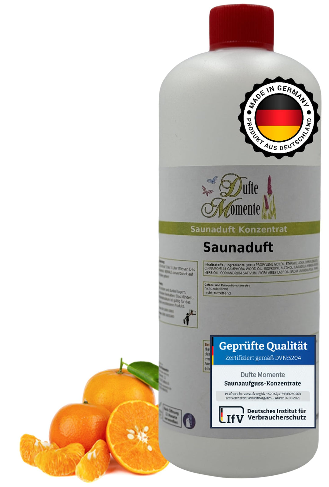 Sauna Aufguss Konzentrat Mandarine - 1 Liter in HDPE-Flasche mit Tropfverschluss und Kindersicherung