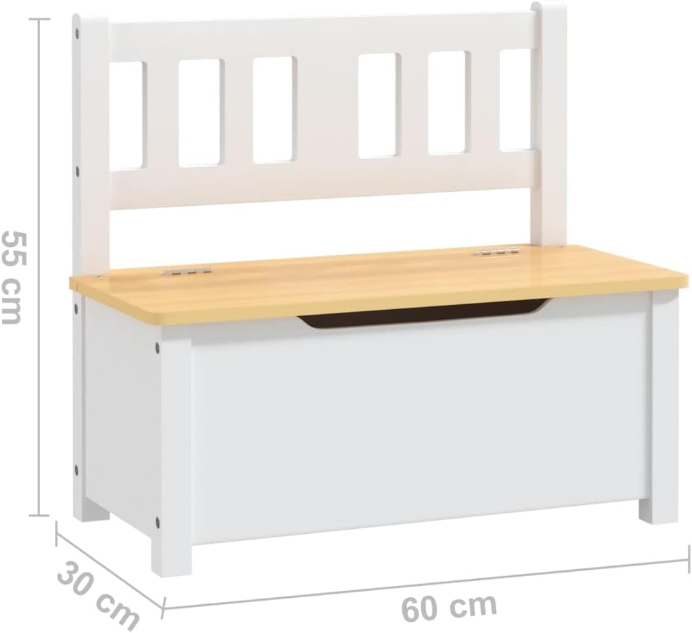 Kinderbank mit Stauraum in Weiss und Beige Masse 60x30x55 cm aus MDF für Kinderzimmer Aufbewahrung u